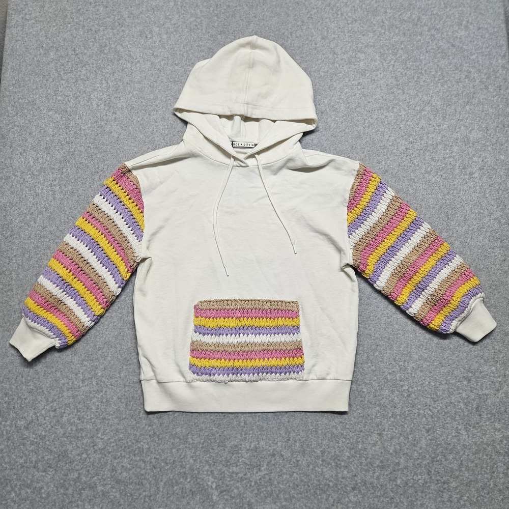 Aliceโ + Olivia Hoodie Women's Small Nisa Crochet Rainbow Stripe Pocket Boho NWT